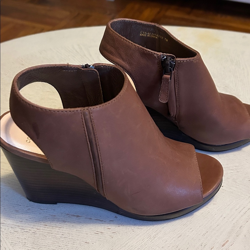 Brown Peep Toe Wedge Sandals Cole Haan